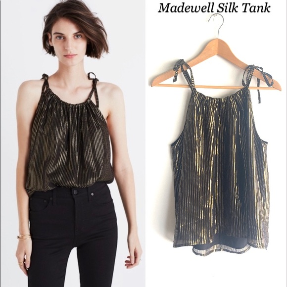 Silk Stripe Tank, gold lurex, holiday Madewell